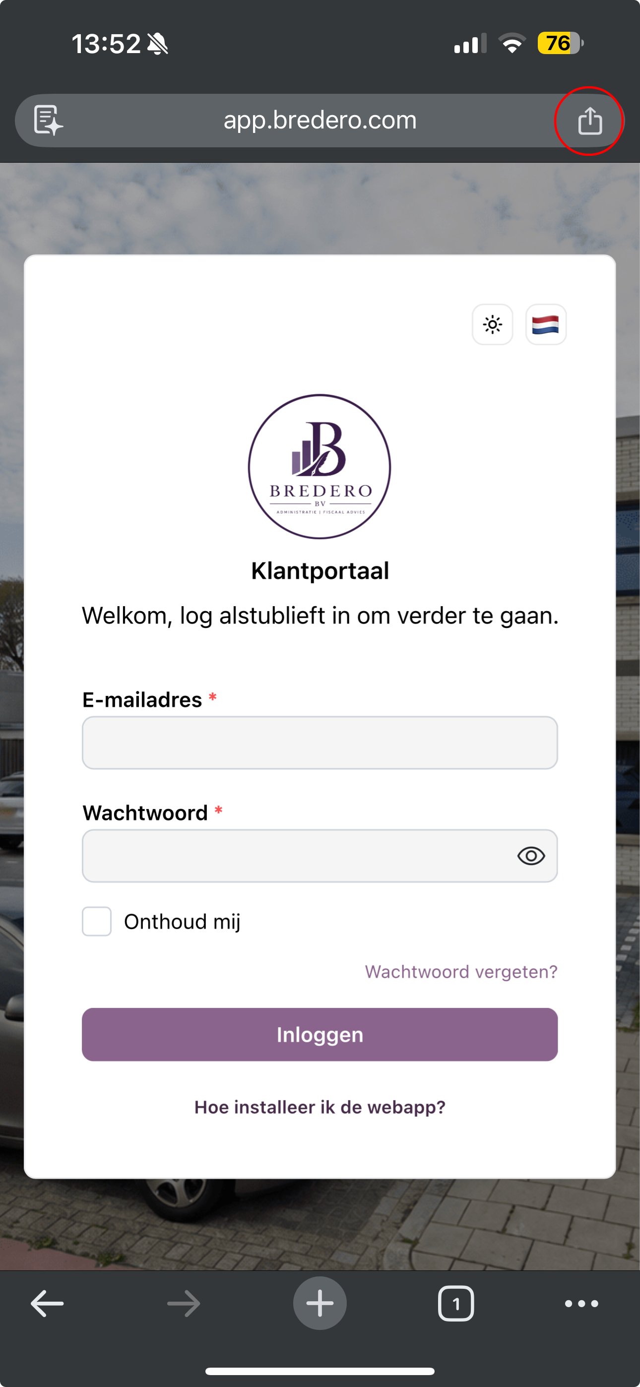 iOS installatie via Chrome stap 1