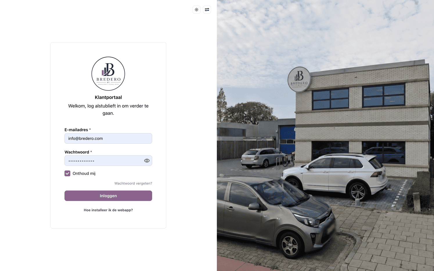 Het nieuwe inlogscherm van het klantenportaal